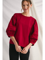 BURGUNDY BALLOON SLEEVE TOP