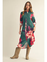 GREEN FLORAL LONG SLEEVE DRESS