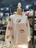 MILLIE SEQUIN FOOTBALL TOP - WHITE/GOLD