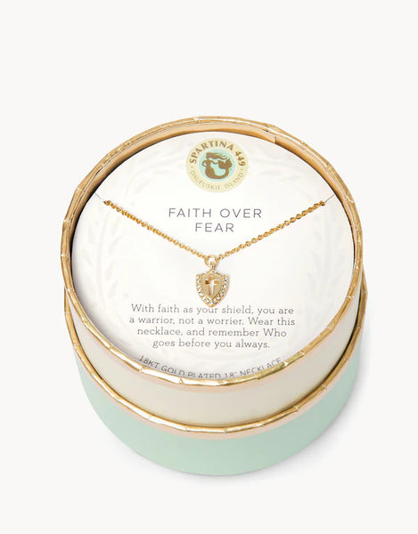 SLV FAITH OVER FEAR/CROSS SHIELD 18" NECKLACE