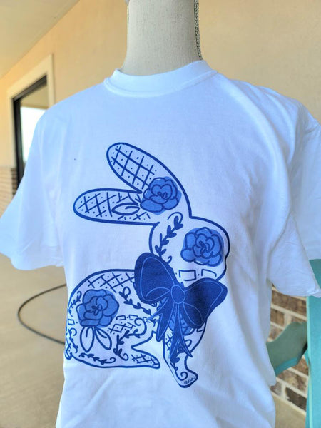 BLUE BOW BUNNY TEE