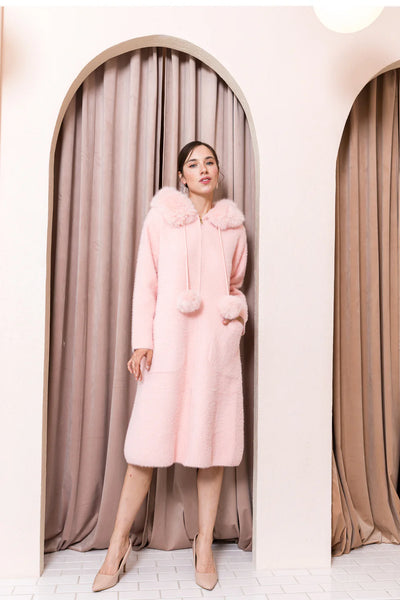 SURAYA BRUSHED FUR KNITTED COAT - PINK