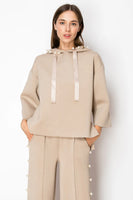 FRANCINE FRENCH SCUBA PEARL HOODIE -  TAUPE