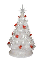 16" IRIDESCENT WHITE CHRISTMAS TREE W/ CARDINAL BULBS