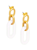 RESIN OVAL LINK DROP  EARRING - WHITE