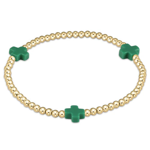 EGIRL SIGNATURE CROSS GOLD PATTERN 3MM BEAD BRACELET - EMERALD