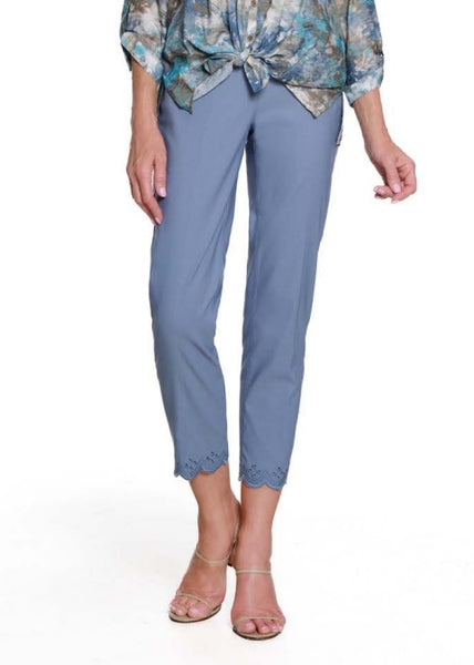 CHAMBRAY SCALLOP HEM EMBROIDERED PANT