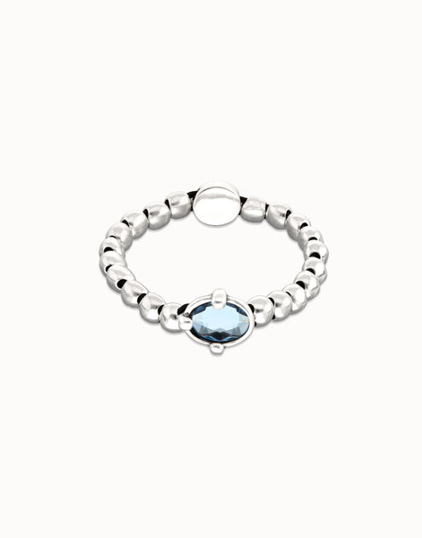 SER DESLUMBRANTE - SILVER BEADED STRETCH  BRACELET W/ BLUE OVAL CRYSTAL