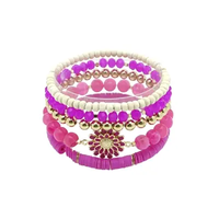 HOT PINK CRYSTAL FLOWER BRACELET 5PC SET