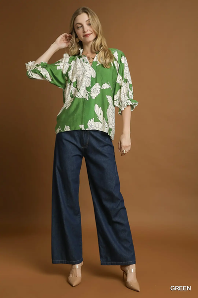 FALL GREEN FLORAL TOP