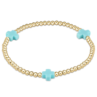 EXTENDS SIGNATURE CROSS GOLD PATTERN 3MM BEAD BRACELET - TURQUOISE