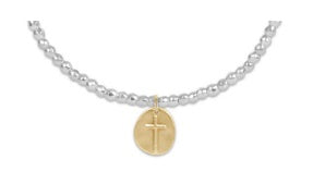 BRIGHT SILVER FACETED HEMATITE 2MM BEAD BRACELET - INSPIRE SMALL GOLD CHARM