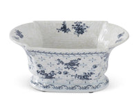 BLUE & WHITE FLORAL CERAMIC OVAL FLUTED BOWL