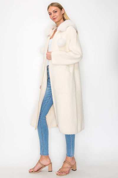 SURAYA BRUSHED FUR KNITTED COAT - CREAM