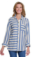 PERFECT STRIPE LINEN TOP - TRU BLUE