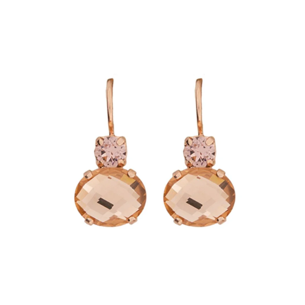 MEDIUM DOUBLE STONE LEVERBACK EARRINGS - AMARETTO GOLD