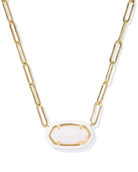 ELISA ENAMEL FRAME PAPERCLIP NECKLACE - GOLD/WHITE MOP