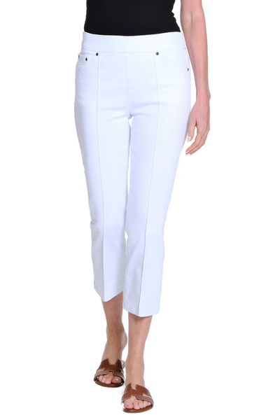 PINTUCK FLARE LEG CROP JEAN -WHITE