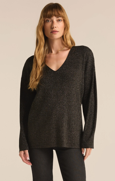 GOLDIE V-NECK SWEATER - METALLIC BLACK