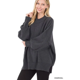 OVERSIZED SIDE SLIT CREW NECK SWEATER