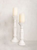 WHITEWASH BEADED CANDLESTICK SET/2