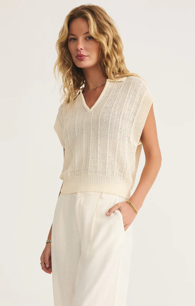 LAUDEN CROCHET POLO TOP - SEA SALT