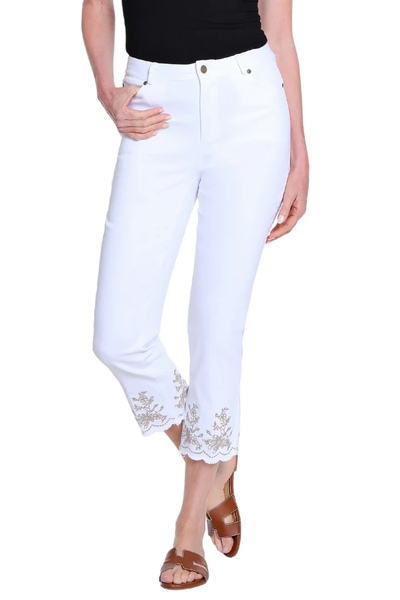 EMBROIDERED HEM WHITE CROP JEAN