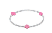 SIGNATURE CROSS STERLING PATTERN 2MM BEAD BRACELET - BRIGHT PINK