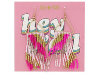 GOLD TRIANGLE HOT PINK FRINGE EARRINGS
