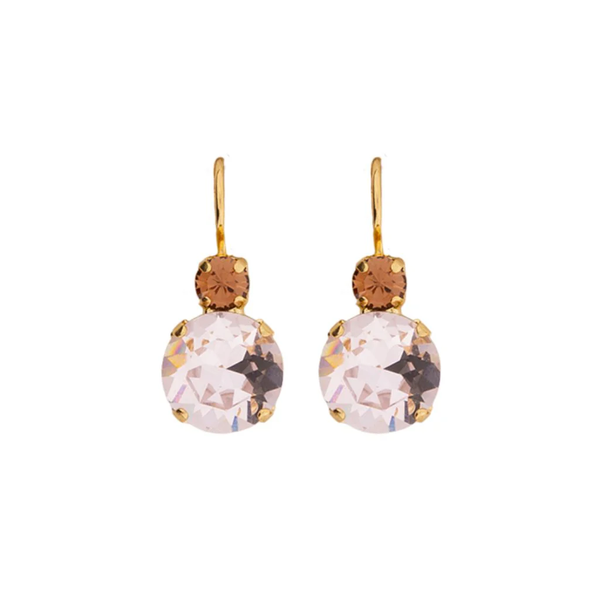 LARGE DOUBLE STONE LEVERBACK EARRINGS AMARETTO GOLD