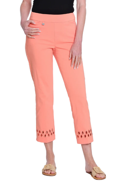 SLIM STATION PULL ON PANT W/ GEOMETRIC CUT OUT - MELON