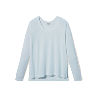 FRANKIE RIBBED L/S SIDE SLIT TOP - PALE BLUE