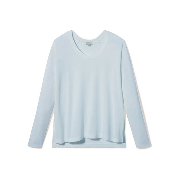 FRANKIE RIBBED L/S SIDE SLIT TOP - PALE BLUE