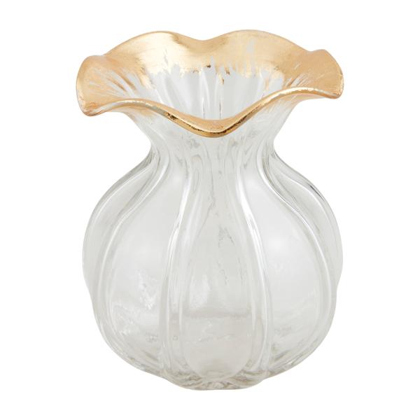 SMALL RUFFLED GOLD GLASS VASE