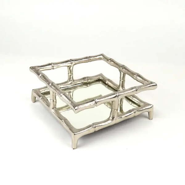 SILVER BAMBOO COCKTAIL NAPKIN TRAY