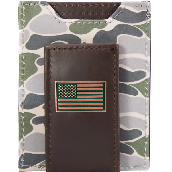 USA FLAG MAGNETIC OLD SCHOOL CAMO LEATHER WALLET