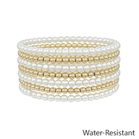 GOLD & PEARL 7 PC SET WATER RESISTANT BRACELETS