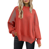 OVERSIZED SIDE SLIT CREW NECK SWEATER