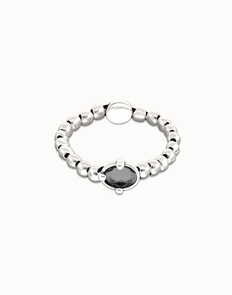 SER DESLUMBRANTE - SILVER BEADED STRETCH  BRACELET W/ BLACK OVAL CRYSTAL
