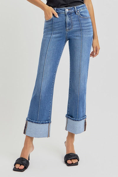 RISEN HIGH RISE ANKLE STRAIGHT WIDE CUFF JEAN