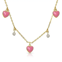 PINK HEART & PEARL CHARMS NECKLACE