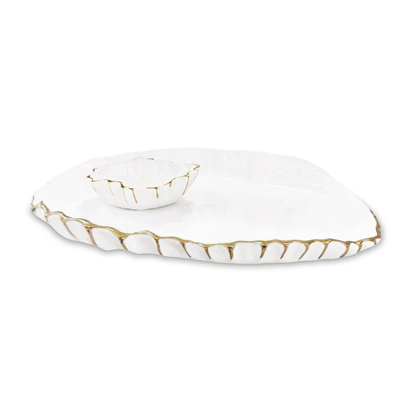 THANNI MYSTIC LARGE OVAL PLATTER W/ MINI BOWL WHITE/GOLD
