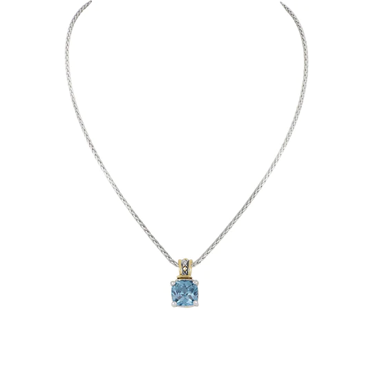 BEIJOS COR CUSHION CUT PENDANT NECKLACE AQUA 16in