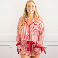 RED STRIPE SATIN RUFFLE SHORT PJ SET