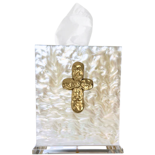 CROSS BOUTIQUE TISSUE BOX COVER - PEARL