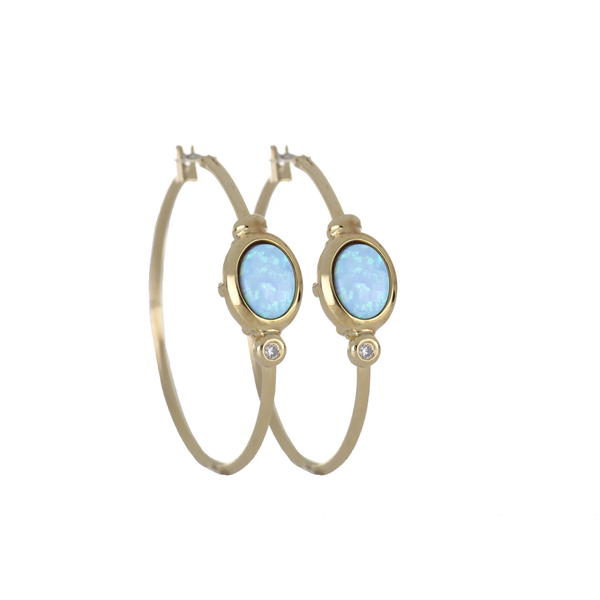 BLUE OPAL OVAL HOOP EARRING