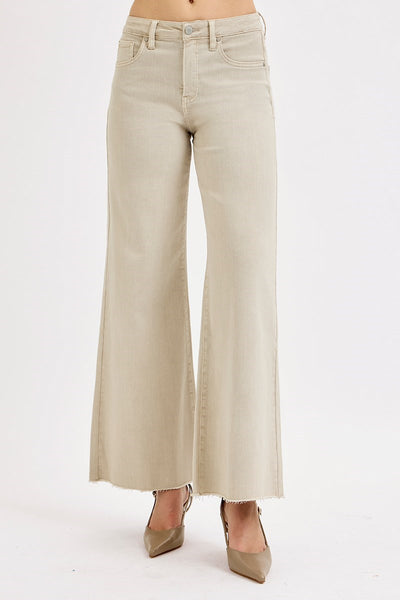 RISEN TUMMY CONTROL HI-RISE WIDE LEG JEAN ALMOND