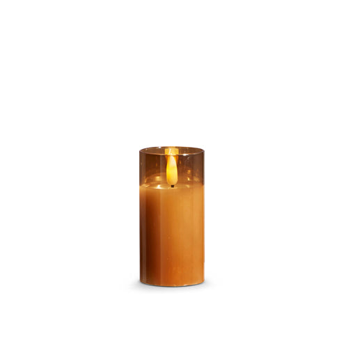 3.5X4 Gold Glass Ivory Pillar Candle