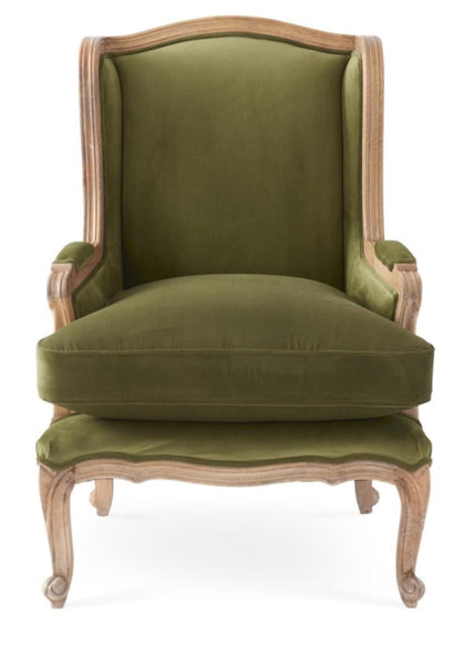 GREEN & TAN MANGO WOOD WING CHAIR