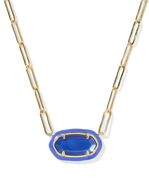 ELISA ENAMEL FRAME PAPERCLIP NECKLACE - GOLD/COBALT ILLUSION